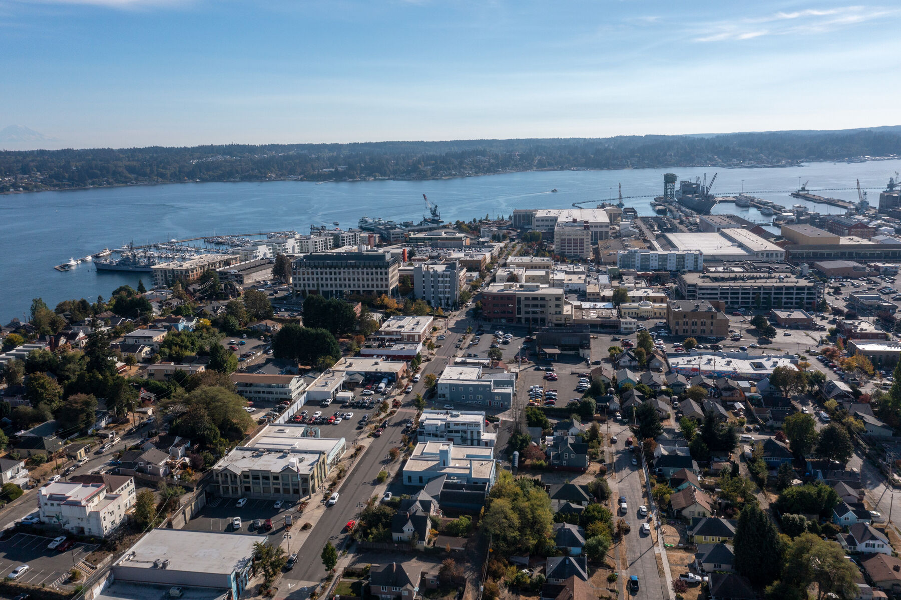 Aerial view of downtown Bremerton and the waterfront